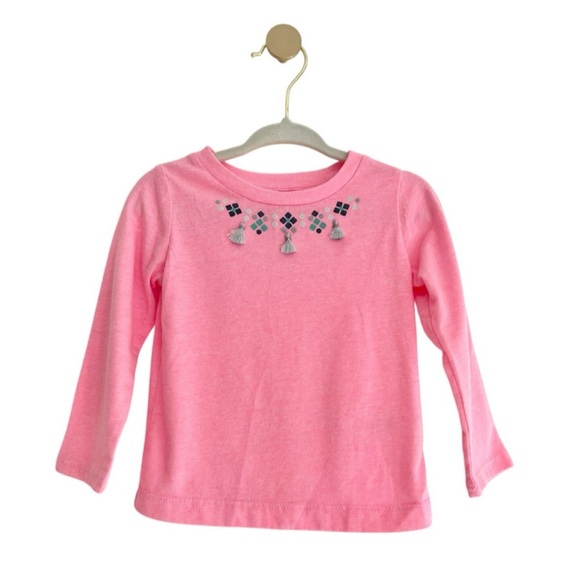 ⚡️4/$20⚡️Carter's Pink Long Sleeve Tee w/ Embroidery & Tassels Baby Girl 18 MTH - Picture 1 of 5